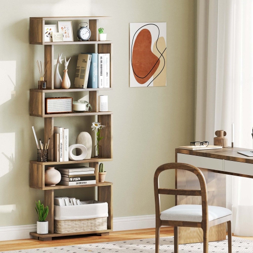 Costway 1 PCS Bookcase 6-Tier Bookshelf with Anti-Tipping Kit Freestanding Display Shelf Black/White/Brown