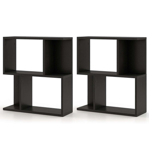 COSTWAY  2 PCs 3-Tier Bookshelf Geometric Bookcase Side Table With Open Storage Display Shelf
