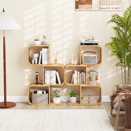 Costway 1/2 PCS 2 Tier S-Shaped Bookcase with 2 Open Cubes Geometric Corner Display Shelf