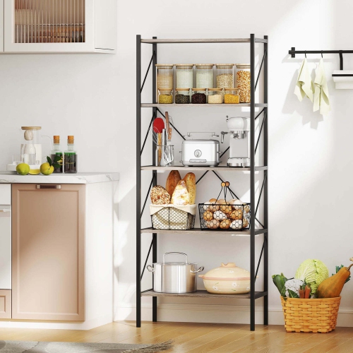 Costway 1 PCS 5-Tier Bookshelf, Industrial Tall Bookcase with Open Storage Shelves & Metal Frame Brown