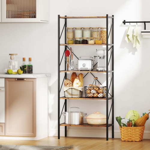 Costway 1 PCS 5-Tier Bookshelf, Industrial Tall Bookcase with Open Storage Shelves & Metal Frame Brown