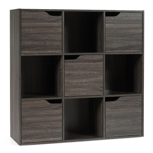 Costway 9 Cube Bookcase Cabinet Wood Bookcase Storage Shelves Room Divider Organization Gray/White