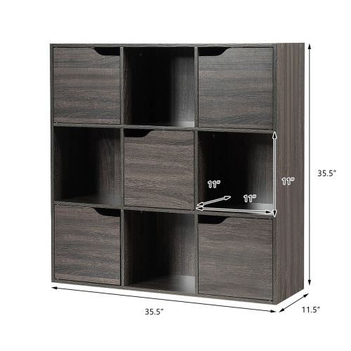 Costway 9 Cube Bookcase Cabinet Wood Bookcase Storage Shelves Room Divider Organization Gray/White