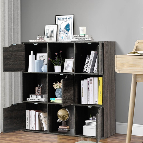 Costway 9 Cube Bookcase Cabinet Wood Bookcase Storage Shelves Room Divider Organization Gray/White