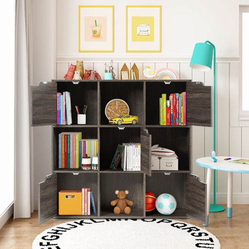 Costway 9 Cube Bookcase Cabinet Wood Bookcase Storage Shelves Room Divider Organization Gray/White