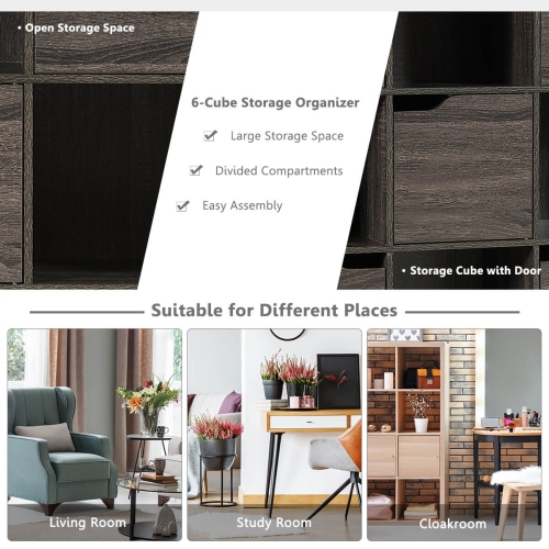 Costway 9 Cube Bookcase Cabinet Wood Bookcase Storage Shelves Room Divider Organization Gray/White