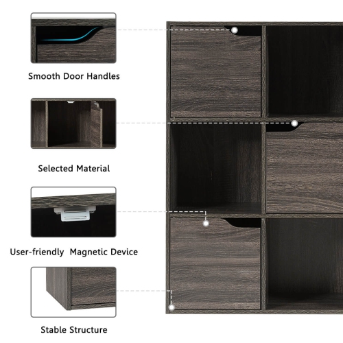 Costway 9 Cube Bookcase Cabinet Wood Bookcase Storage Shelves Room Divider Organization Gray/White