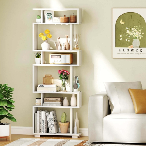 Costway 2 PCS Bookcase 6-Tier Bookshelf with Anti-Tipping Kit Freestanding Display Shelf Black/White/Brown