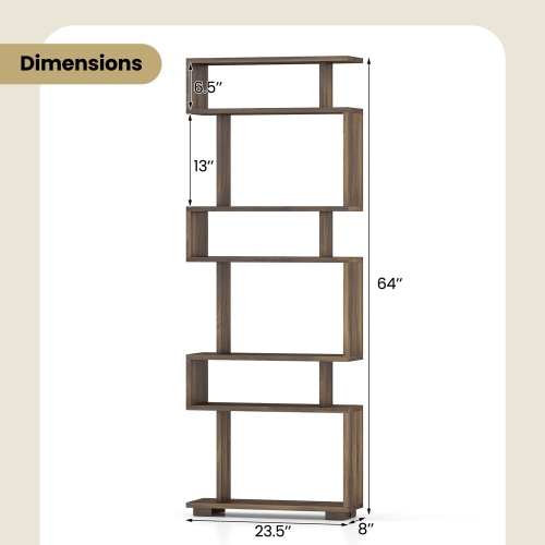 Costway 2 PCS Bookcase 6-Tier Bookshelf with Anti-Tipping Kit Freestanding Display Shelf Black/White/Brown
