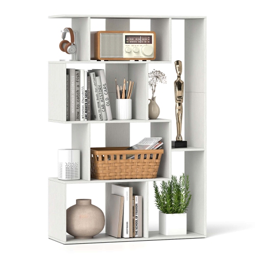Costway 47" Open-back Geometric Bookshelf Home 6-Cube Large Bookcase with Anti-tip Kits Natural/White
