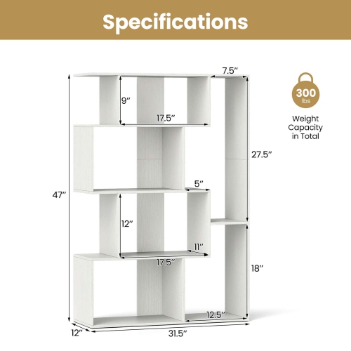 Costway 47" Open-back Geometric Bookshelf Home 6-Cube Large Bookcase with Anti-tip Kits Natural/White