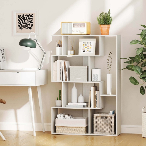 Costway 47" Open-back Geometric Bookshelf Home 6-Cube Large Bookcase with Anti-tip Kits Natural/White