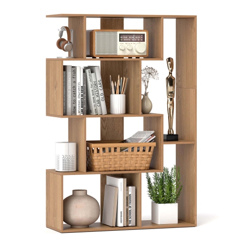 Costway 47" Open-back Geometric Bookshelf Home 6-Cube Large Bookcase with Anti-tip Kits Natural/White