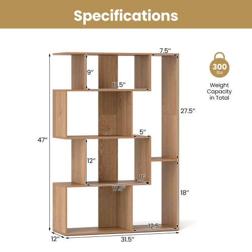 Costway 47" Open-back Geometric Bookshelf Home 6-Cube Large Bookcase with Anti-tip Kits Natural/White