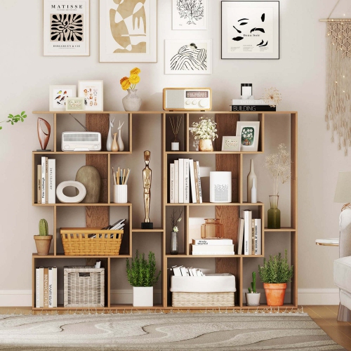 Costway 47" Open-back Geometric Bookshelf Home 6-Cube Large Bookcase with Anti-tip Kits Natural/White