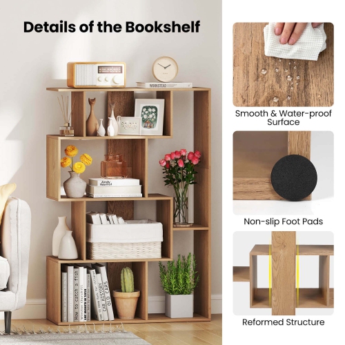 Costway 47" Open-back Geometric Bookshelf Home 6-Cube Large Bookcase with Anti-tip Kits Natural/White