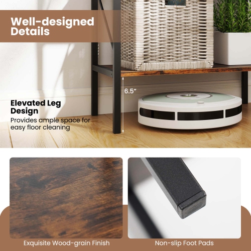 Étagère à 5 niveaux Costway 2 PCS, grande bibliothèque industrielle avec tablettes de rangement ouvertes et cadre en métal chêne