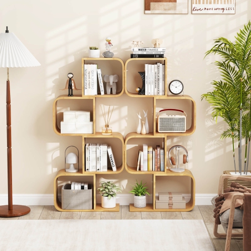 Costway 1/2 PCS 4-Tier S-Shaped Bookcase with 4 Open Cubes Geometric Corner Display Shelf