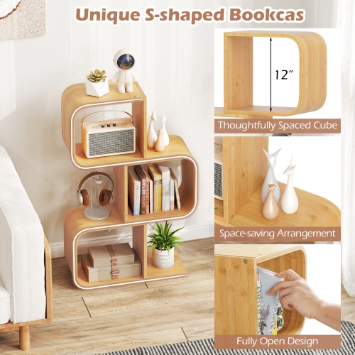 Costway 1/2 PCS 2 Tier S-Shaped Bookcase with 2 Open Cubes Geometric Corner Display Shelf
