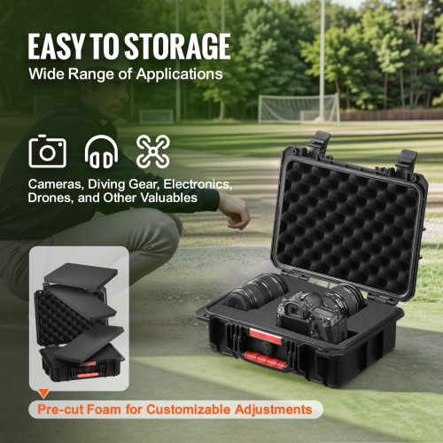 VEVOR 40x32x16.6 Weatherproof Hard Case, Heavy Duty Protective Dry Box Case with Pre-cut Foam, and Retractable Pull Handles for Travel, Hunting,
