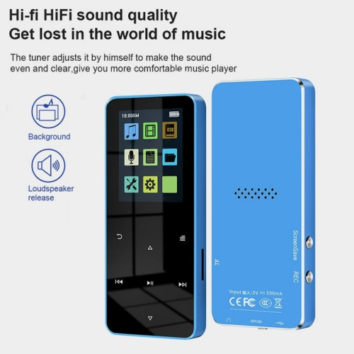 Mini Walkman Hi-Fi MP3 Player with Noise Reduction Recording and Video Playback [Blue 16GB with FM]