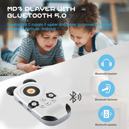 Kids Panda MP3 Player – Bluetooth 5.0, Safe Volume, 64GB, Walkman Music Player, Hi-Fi Speakers