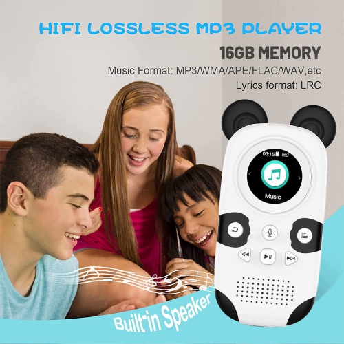 Kids Panda MP3 Player – Bluetooth 5.0, Safe Volume, 64GB, Walkman Music Player, Hi-Fi Speakers