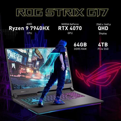 Refurbished - ASUS ROG Strix G17 17.3" 240Hz QHD Gaming Laptop, AMD Ryzen 9 7940HX, 4TB SSD, 64GB DDR5, NVIDIA GeForce RTX 4070, RGB Backlit KB,