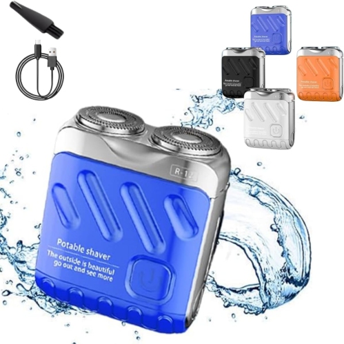 Mini portable electric shaver, men's USB pocket shaver, waterproof rechargeable double head shaver, wet and dry electric shaver-blue