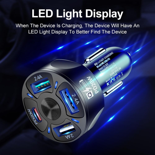 4 Ports USB Fast Charging Cigarette Lighter Car Charger Fast Car Adapter