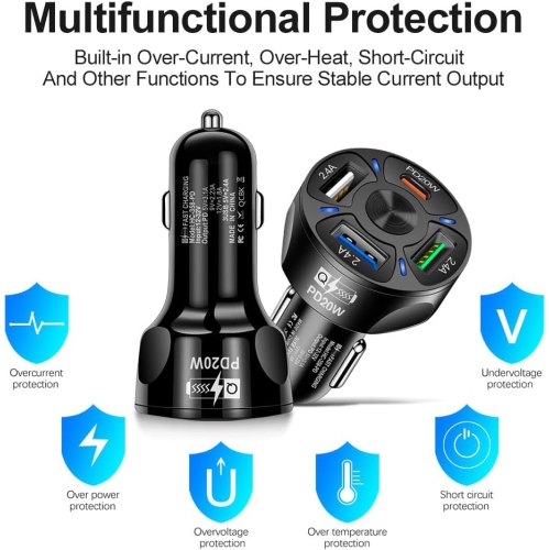 4 ports USB Chargeur d'allume-cigare pour l'auto Adaptateur rapide pour l'auto