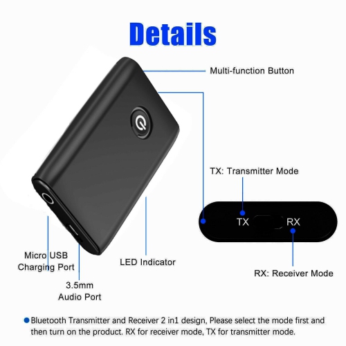 Bluetooth 5.3 Bluetooth transmitter receiver 2 in 1 3.5MM computer TV speakers 2 in 1 Bluetooth adapter