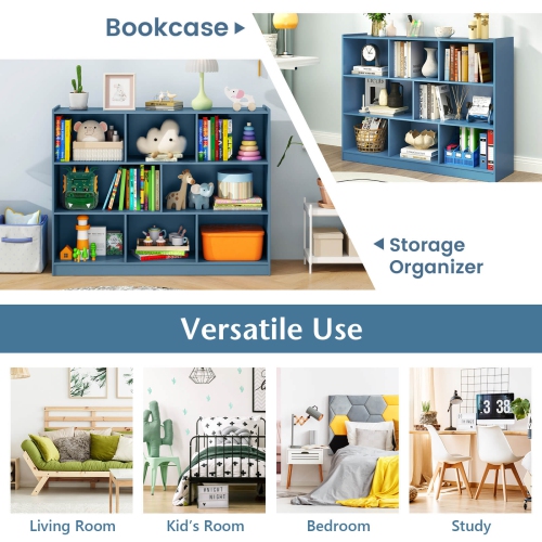 Costway 3-tier Open Bookcase 8-Cube Bookshelf Storage Display Cabinet