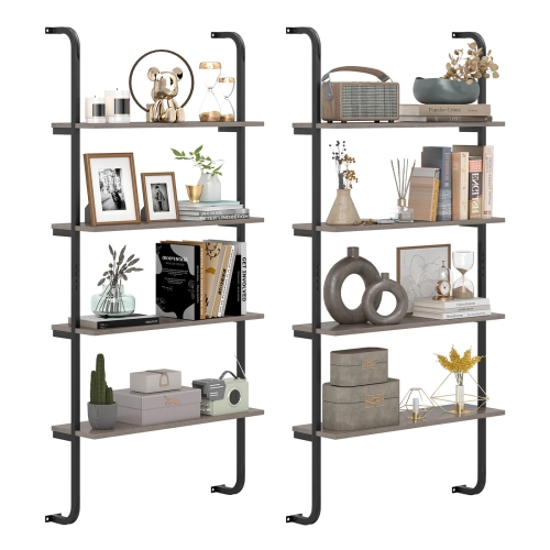 Costway 2 PCS 4-Tier Wall-mounted Ladder Shelf Display Bookshelf with Heavy-duty Metal Frame