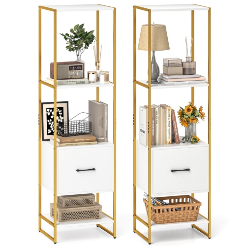 Costway 2 PCS 5-Tier Bookshelf with 4 Open Shelves Storage Drawer Book Storage Organizer White