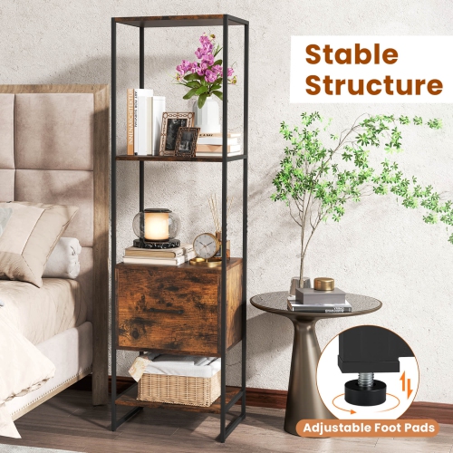 Costway 5-Tier Bookshelf with 4 Open Shelves Storage Drawer Modern Book Storage Organizer Brown/White