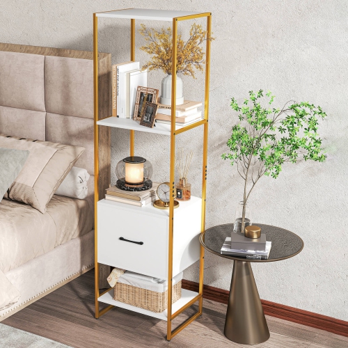 Costway 5-Tier Bookshelf with 4 Open Shelves Storage Drawer Modern Book Storage Organizer Brown/White