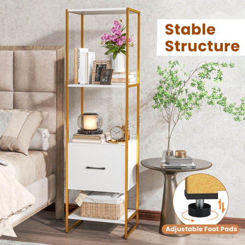 Costway 5-Tier Bookshelf with 4 Open Shelves Storage Drawer Modern Book Storage Organizer Brown/White