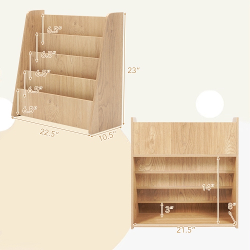 Costway 4-tier Kids Wooden Bookshelf Toddlers Book Rack with Deep Shelves Natural/White
