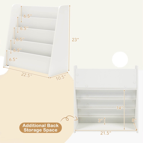 Costway 4-tier Kids Wooden Bookshelf Toddlers Book Rack with Deep Shelves Natural/White