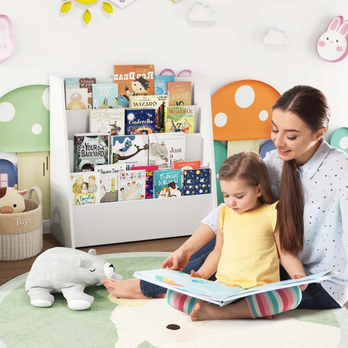 Costway 4-tier Kids Wooden Bookshelf Toddlers Book Rack with Deep Shelves Natural/White