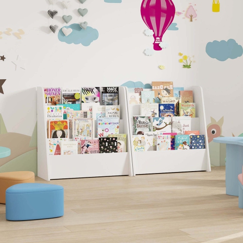 Costway 4-tier Kids Wooden Bookshelf Toddlers Book Rack with Deep Shelves Natural/White