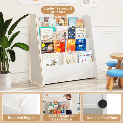 Costway 4-tier Kids Wooden Bookshelf Toddlers Book Rack with Deep Shelves Natural/White