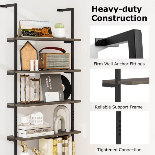 Costway 6-tier Ladder Shelf 72 Inches Industrial Wall Mounted Bookshelf Brown/Oak