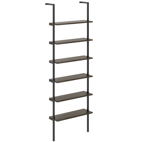 Costway 6-tier Ladder Shelf 72 Inches Industrial Wall Mounted Bookshelf Brown/Oak