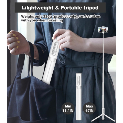 Trépied de voyage YOULIGHTS de 67 po,Perche à égoportrait,Support de téléphone tout-en-1 avec télécommande sans fil intégrée,Léger et