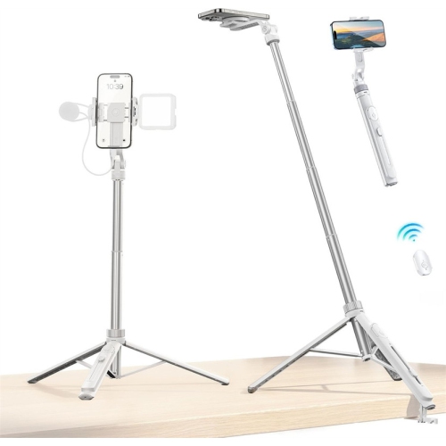 YOULIGHTS Extendable Phone Tripod, 57" Magnetic Selfie Stick Phone Vlog Tripod Stand with 2 in 1 Phone Clip, 2 Cold Shoe Tripod Compatible for