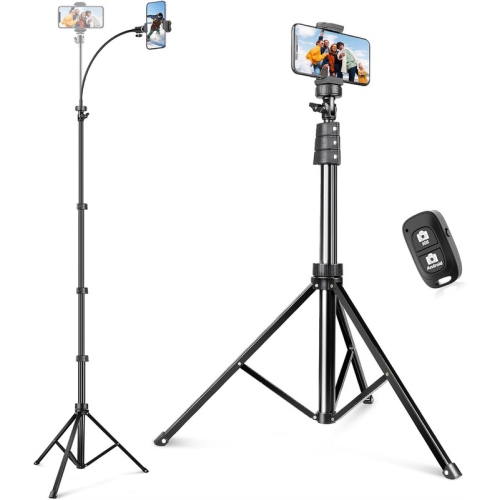 Image 1 de 5.. YOULIGHTS 88" Phone Tripod, Selfie Stick Tripod with 14.95" Flexible Gooseneck, Overhead Cell Phone Stand for Video Recording, Photography,
