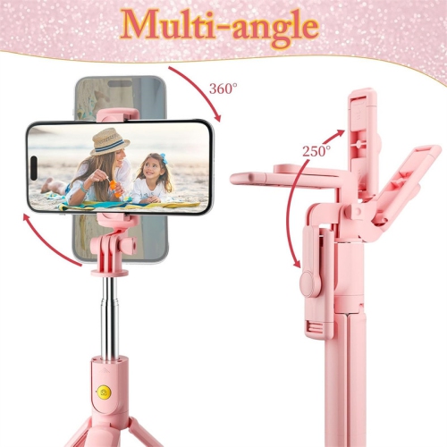 Trépied pour perche à égoportrait rose de YOULIGHTS avec télécommande sans fil, diffusion en direct et enregistrement vidéo, compatible avec Android,