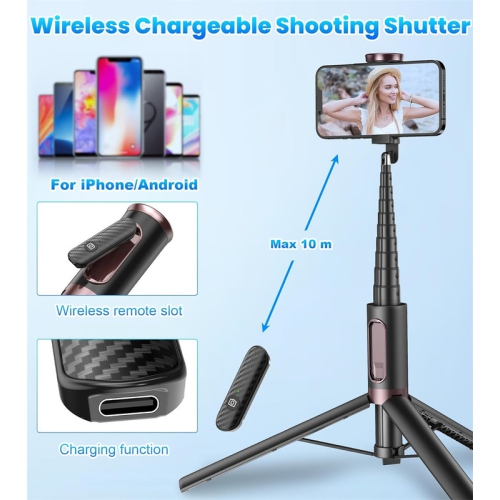 YOULIGHTS 67" Cell Phone Selfie Stick Tripod,Smartphone Stand All-in-1 with Integrated Wireless Remote,Portable,Lightweight,Extendable for